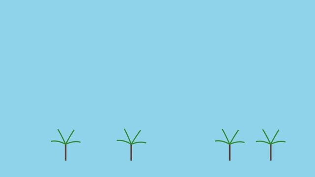 Minimalist flat palm trees animation on light blue 4k background, for tropical motion, flat animation motion summer