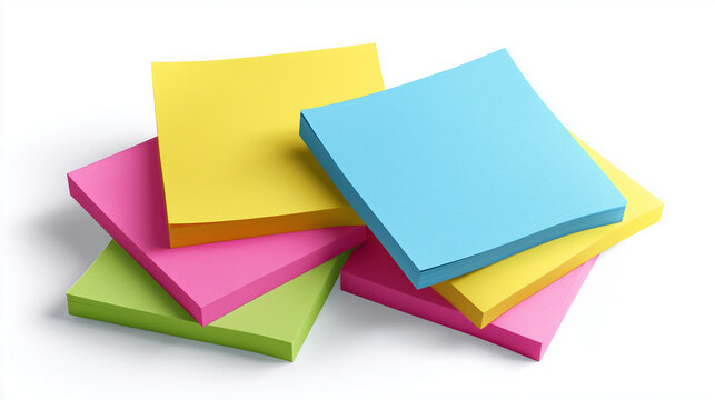 Close up of colorful sticky notes stack with vibrant blue and yellow post-its, 선명한 파란색과 노란색 포스트잇이 쌓여있는 화려한 스티커 메모지 클로즈업