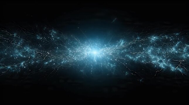 High energy blue electric spark discharge with brilliant lighting effect for abstract science concepts and physics background