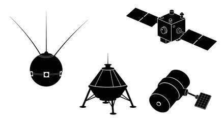Satellite and space exploration module technical icons. © Supriyadi