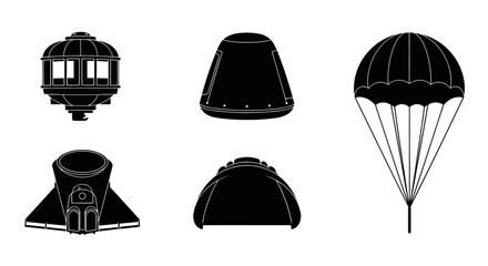 Space capsule and parachute survival equipment silhouettes. © Supriyadi