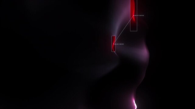 4K 60 FPS Abstract Pink Energy Flow Background Animation, Glowing Neon Light Ribbon with Digital HUD Interface for Motion Graphics