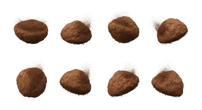 sequence of earth dirt clods falling isolated on white background nature construction or environmental concepts
