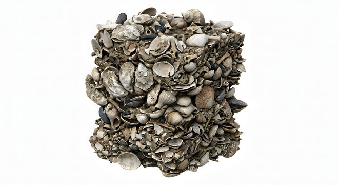 Highly Detailed Scientific 3D Render of Ancient Shellfish Midden Remains Isolated on White Background