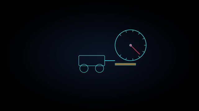 Minimalist line animation of a moving cart and speedometer gauge representing efficiency and time management 4k