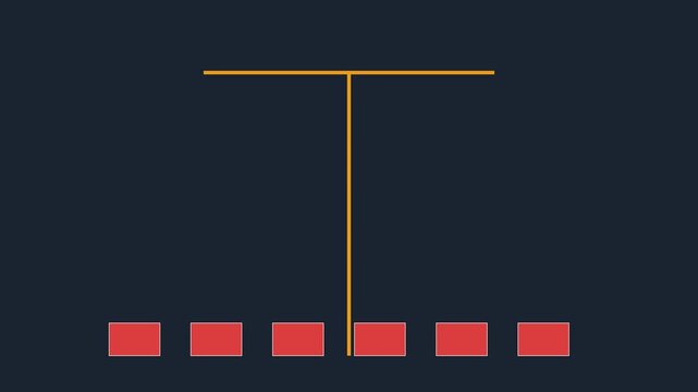 Minimalist loading bar animation with red rectangles aligning on a yellow line 4k progress motion