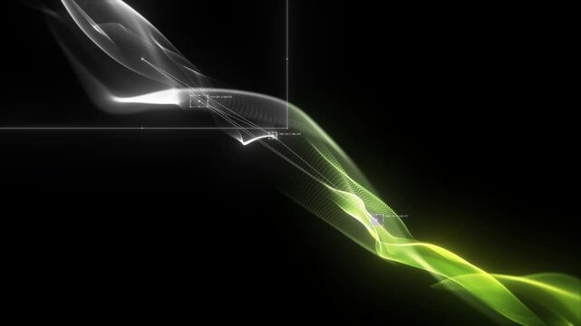 4K 60 FPS Abstract Green Digital Particle Wave Background Animation, Futuristic Data Mesh with Glowing AI Technology Lines