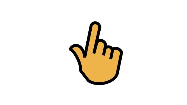 Hand Click Pointer Finger Gesture Animation. Animated flat line icon showing a yellow hand pointer finger performing a click or tap gesture.