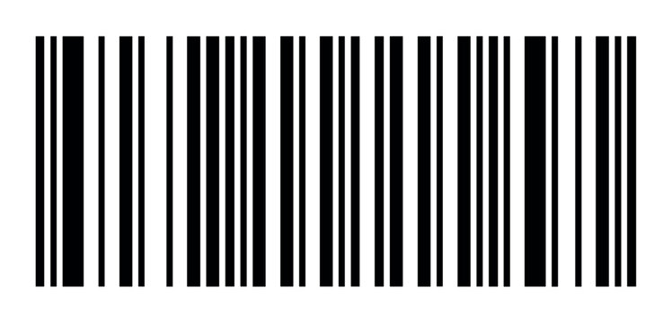 Black and white barcode pattern with vertical parallel lines on transparent background
