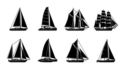 Diverse Sailboat Silhouettes Collection: Nautical Vessels, Maritime Transport, Sailing Ships Vector Set © Farjan