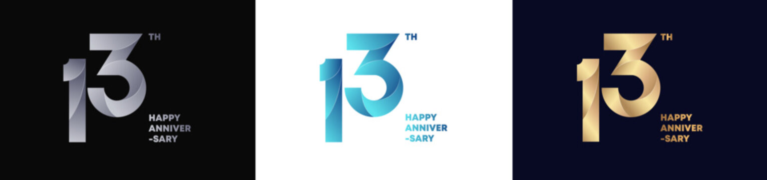 13th Logo Anniversary with abstract twist consept, Happy Anniversary with Colorful Gradient, Luxury Gold and Elegant Silver. Editable vector