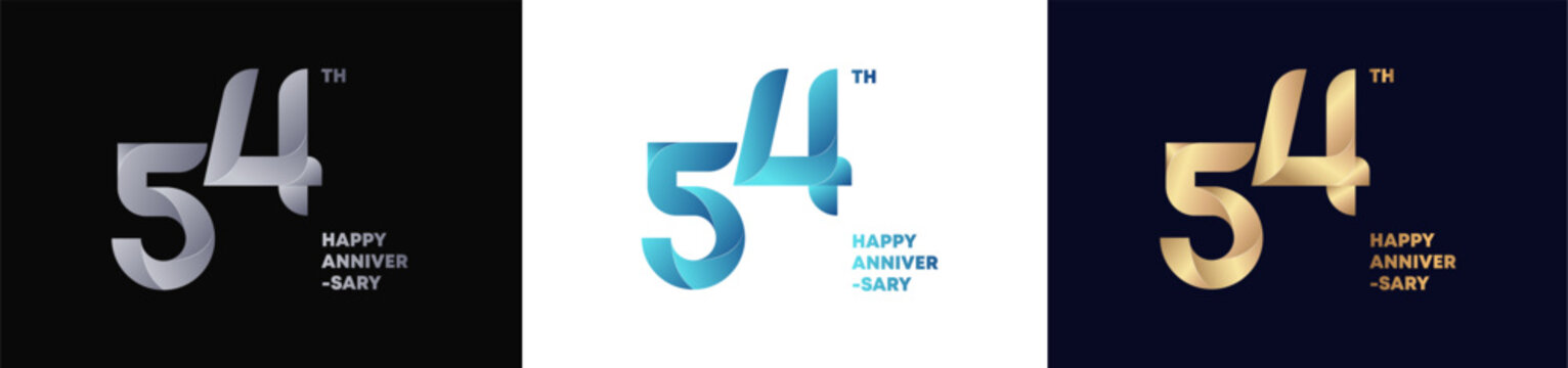 54th Logo Anniversary with abstract twist consept, Happy Anniversary with Colorful Gradient, Luxury Gold and Elegant Silver. Editable vector