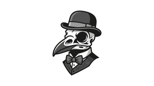 Avian skull wearing bowler hat and bowtie graphic