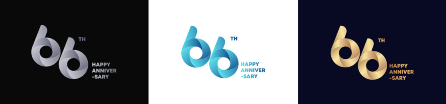 66th Logo Anniversary with abstract twist consept, Happy Anniversary with Colorful Gradient, Luxury Gold and Elegant Silver. Editable vector