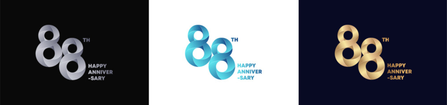 88th Logo Anniversary with abstract twist consept, Happy Anniversary with Colorful Gradient, Luxury Gold and Elegant Silver. Editable vector