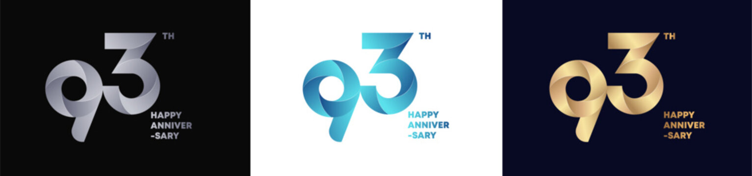93rd Logo Anniversary with abstract twist consept, Happy Anniversary with Colorful Gradient, Luxury Gold and Elegant Silver. Editable vector