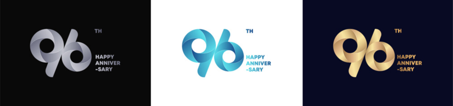 96th Logo Anniversary with abstract twist consept, Happy Anniversary with Colorful Gradient, Luxury Gold and Elegant Silver. Editable vector