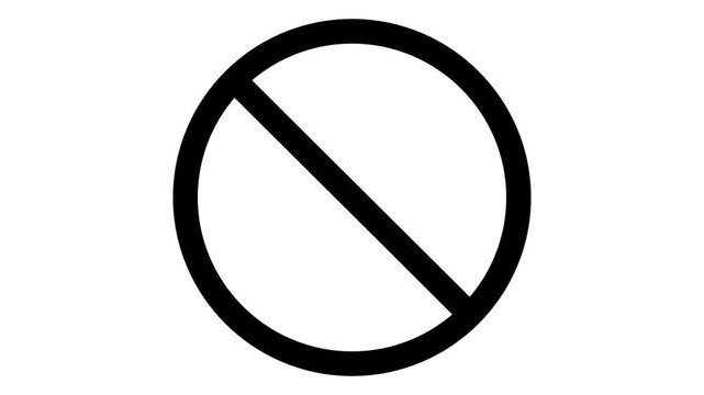 Animated Black Prohibited Ban Icon. Animated line icon of a black circular forbidden slash sign representing restriction, danger warning, block, or stop action.