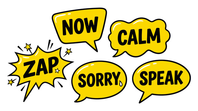 comic speech bubbles with emotional words