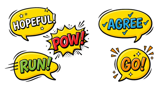 colorful comic speech bubbles with motivational words