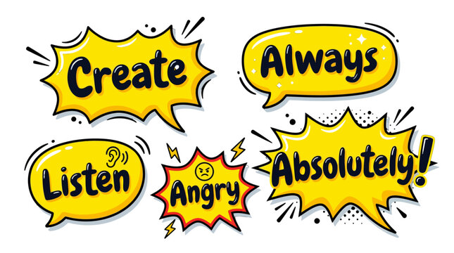colorful comic speech bubbles with motivational words