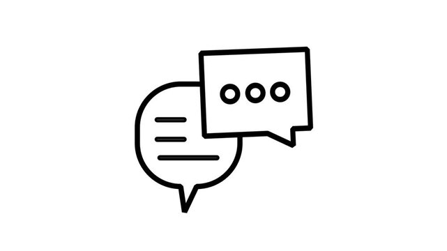 Animated Speech Bubbles Communication Icon. Animated flat line icon representing customer support discussion, messaging chat bubbles, text communication, and online dialogue forum interaction.