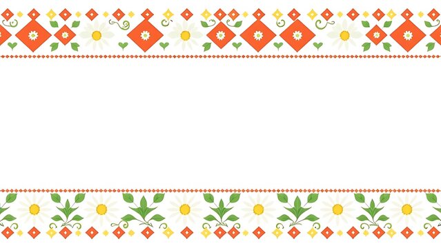 Decorative border pattern with diamonds and stylized edelweiss flowers.