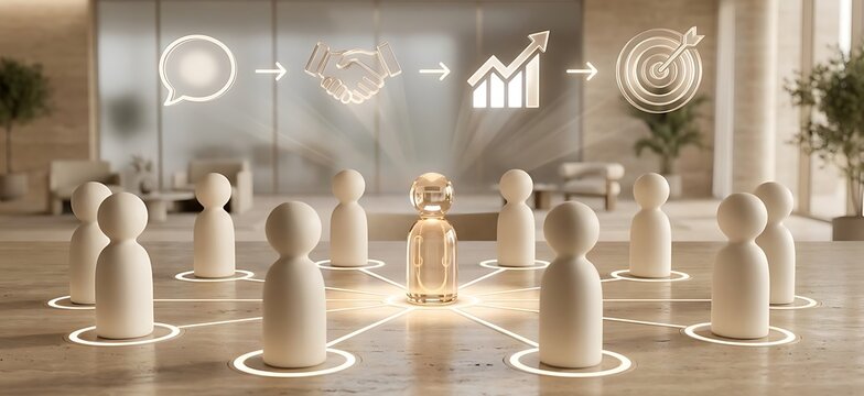 Teamwork Concept: Central Leader Connecting Diverse Individuals for Business Growth and Goal Achievement