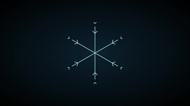 Minimalist glowing snowflake animation: geometric winter holiday motion 4k christmas