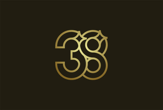Number 38 Logo, Number 38 with star combination in Golden Color , flat design logo template , vector illustration