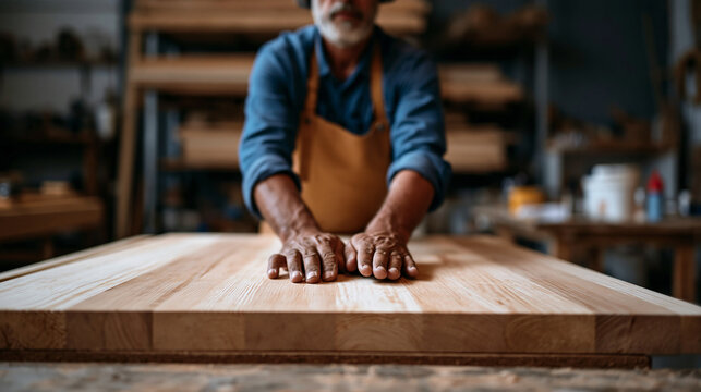 Interior decorator doing woodwork in a house for renovation, skilled craftsmanship and DIY concept, with copy space