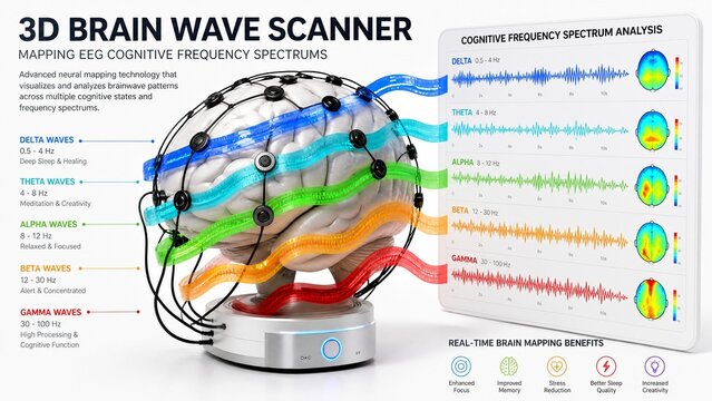 3D Brain Wave Scanner and EEG Neural Mapping Technology Concept