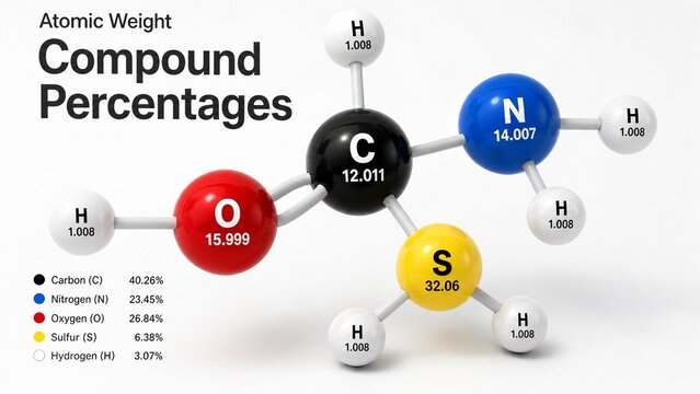 3D Molecular Structure Model with Atomic Weight and Compound Percentages Data