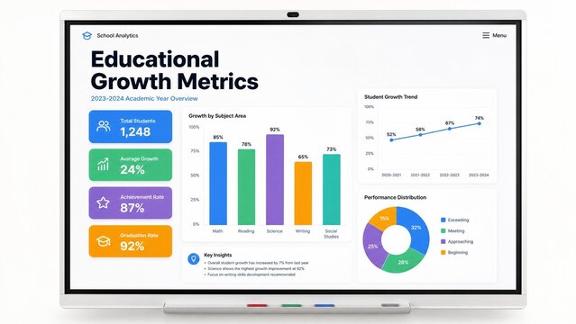 Modern School Analytics Dashboard with Educational Growth Metrics and Data Visualization