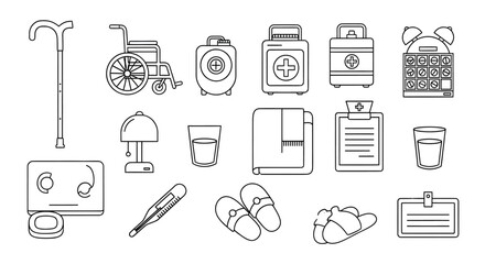 Fototapeta premium Medical and Healthcare Equipment Line Art Illustration for Healthcare, Hospital, and Medical Clinic Design