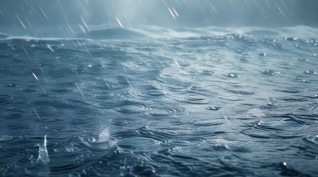Stormy Ocean Landscape with Intense Rainfall and Turbulent Dark Waves Creating Dramatic Marine Atmosphere