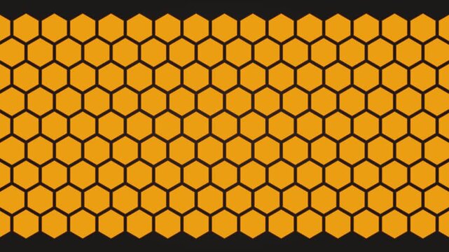 Seamless hexagon pattern 4k background, animation in golden, yellow and black, for modern motion, and digital projects