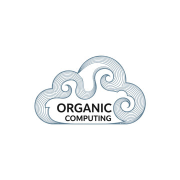 Minimalist cloud computing logo design with organic wavy lines