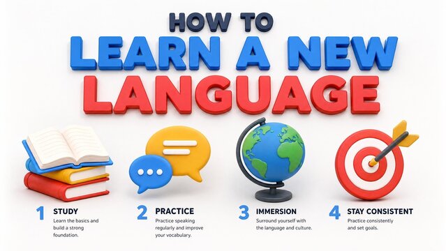 How to Learn a New Language 3D Educational Infographic Design
