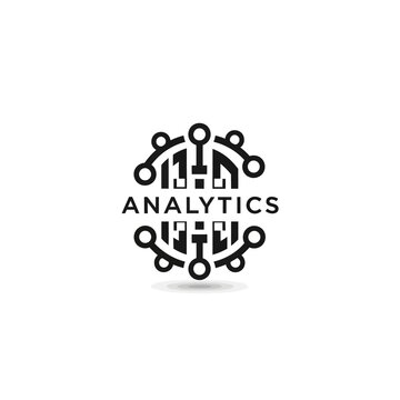 Minimalist digital brain circuit analytics logo isolated on white