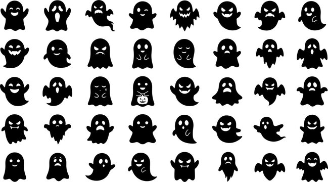 Halloween ghost emojis and silhouettes