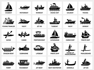 Collection of Boat and Watercraft Icons - Vector Silhouettes © ahmad