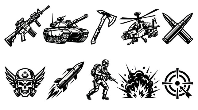 Military Combat and Tactical Icon Set