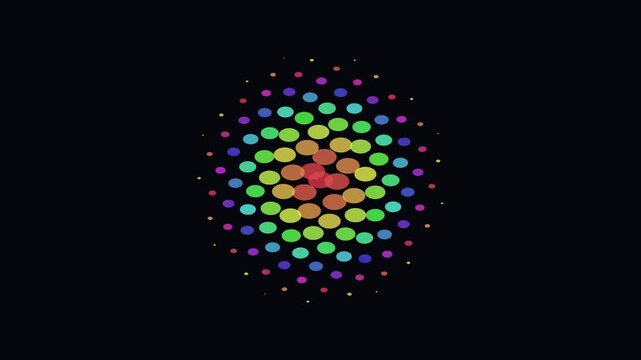 Abstract colorful dot pattern animation: dynamic radial pulse 4k background, with geometric motion, and vibrant gradient circles