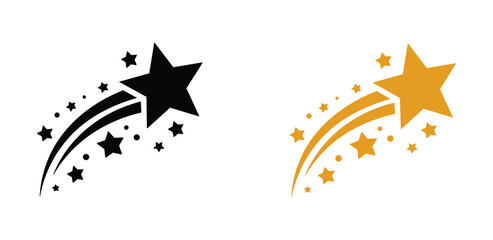 Shooting Star Icons: A set of graphic icons featuring shooting stars with trailing light streaks, available in black and gold, symbolizing inspiration and momentum. © SHUVO