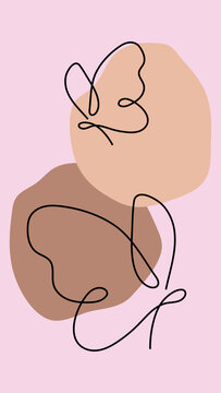 Elegant one line drawing of butterflies with soft pastel organic backgrounds for feminine branding design.