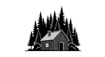 Obraz premium Small wooden cabin in forest.