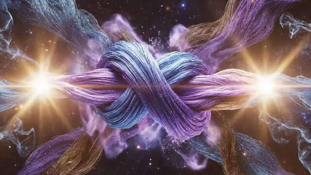 Colorful intertwined threads glowing in deep space nebula
