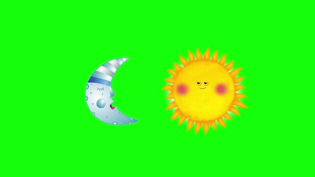 Sun and moon cartoon green screen background animations. A fragment of solar system. Cartoon educational greenbox animation. Good for education, lessons, explainer, etc... 
