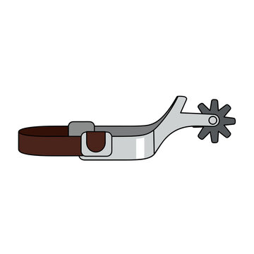 Cowboy spur with leather strap and rotating rowel